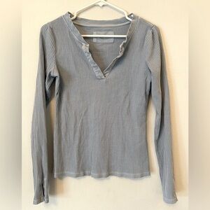 Anthropologie Pilcro baby blue long sleeve v neck ribbed cotton collegiate